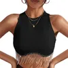 Damen-Tanks, Damen-Tank, Sommer, schlank, solide, O-Ausschnitt, ärmellos, sexy, kurzes Damen-Top mit Kette, cooles Street Wear, lässiges weibliches T-Shirt