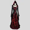 Thema Kostuum Zwart rood lange jurk Halloween carnaval party rollenspel kostuum vampier rollenspel bal tovenaar vrouwen Hoodie vierkante hals Z230804