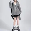 Frauen Hoodies 2023 Herbst Casual Nette Mit Kapuze Zipper Sweatshirt Strickjacke Mantel Lose Streifen Ohren Kpop Kawaii Kleidung Y2k