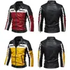 QNPQYX New Men PU Leather Jacket Patchwork Biker Jackets Casual Zipper Coat Male Motorcycle Jacket Slim Fit Fur Lined Outwear Coat