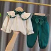 Clothing Sets Girls Clothes Sets Spring Autumn Bowknot Blouses Tops Bloomers Pants Outfits For Children Clothes Set Sweet Kids Clothing 2Pcs 230803