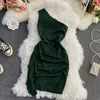 Casual Dresses Summer Women Dress Female Sexy Sheath One-Shoulder Slim Solid Color Mini Sundress Fashionable Ruffles Party Slip