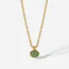 Pendant Necklaces 14K Green Dongling Jade Round Figaro Chain Stainless Steel Necklace Vintage Gold Plated Clavicle For Women