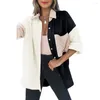 Camicette da donna Primavera Estate Donna Camicia di media lunghezza 2023 Cardigan alla moda Camicie monopetto con pannello a contrasto a maniche lunghe