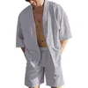 Heren Trainingspakken Zomer Strandkleding Mannen Katoen Linnen 2 Delige Set Effen Kleur Halve Mouw Knopen Shirts Shorts Losse Hawaiiaanse Outfits