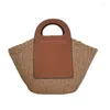 Storage Bags French Straw Woven For Women Large Capacity Commuting Phone Bag Seaside Vacation Bucket Handheld Necessaire