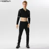 Mens Tracksuits Casual Party Set Incerun Men Fashion Croped Tight Montering Patchwork Zippered Topps Pant Male Solid Suit 2 Pieces S5xl 230804