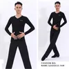 Stage Wear Male Round/High/V Collar Latin Dance Shirts Black Color Modal Long Sleeves Wears Men Gentlemen Ballroom Chacha Present Tops