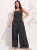 Damen-Hose in Übergröße, gepunktet, weites Bein, Cami-Overall, ärmellos, Spaghettiträger, modisch, elegant, lang, 230804