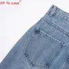 Men's Woman Design Jeans Denim Trousers Spring Autumn Street Style Ripped Cut Full Length High Waist Light Blue Zipper Wide Leg Pants 230803