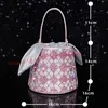 Sacos de noite Saco de cristal rosa ombro xadrez crossbody mulher design de luxo prata patchwork balde cilindro vestido de noite 230803