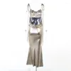 Casual Dresses Women Sexy Satin Silk Spaghetti Strap Backless Bodycon Party Dress Summer Skinny Pleated Long Wholsale