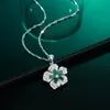 S925 Silver Emerald Crystal Petal Leaf Pendant Necklace European and American Female Light Luxury Sweet Jewelry Party Gifts