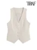 Women's Vests TRAF Women Fashion Front Button Fitted Waistcoat Vintage Sleeveless Welt Pockets Female Outerwear Chic Vest Tops 230803