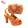 Dress Shoes Mature Style Italian Women And Bag To Match In Orange Color Shinning Crystal Slingback Sandal With Platform For Party