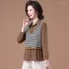 Women's T Shirts Office Lady Shirt Collar Striped Patchwork Long Sleeved T-shirts Spring Autumn Clothing Comfortable Ity Tops