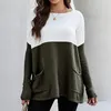 Women's Hoodies Apparel Women Sweatshirt Long Sleeved Loose Knitted Color Block Pocket Hoodie 3 Quarter Zip Womens