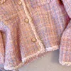 Women's Jackets Pink Plaid Tweed Coat Jacket Women's Outwear Tops Autumn Elegant Long Sleeve Single Breasted OL Work Wear Overcoat Women 230803