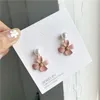 Boucles d'oreilles pendantes EM082 tempérament coréen simple couleur bonbon mat petite fleur Imitation perle goutte boucle d'oreille pour les femmes bijoux de mode