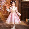 Abbigliamento etnico Raso Anno Abito Due pezzi Inverno Bambina Performance Hanbok Natale Halloween Cinese