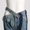 Jeans Feminino 2023 Outono Cintura Fenda Design Oco Senso de Cor Emenda Rua Spice Estilo Calça Flare