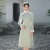 Etnische Kleding Winter Mink Plus Fluweel Verdikt Warm A Swing Halflange Cheongsam Bontkraag Effen Chinese Stijl Meisje Qipao Jurk Voor