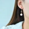 Boucles d'oreilles pendantes 2308-2 # Sweet Lady femmes émail perles rondes HETIAN blanc Jade S925 argent pur naturel néphrite Cheongsam fête