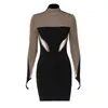 Womens Clothing Wholesale Spring Style Long Sleeve Mesh Stitching See Through Hip Sexy Fashion Dress