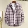 Men's Casual Shirts Turn-down Collar Shirt Jacket Plaid Print Cardigan Stylish Mid-length Coat With Single-breasted