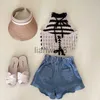 Kläduppsättningar Småbarn Girl Kids Clothes Set Fashion Crop Top and Shorts Summer Cool Set For Children Girl Clothing Set Ny Style X0803