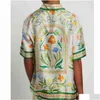 Herren Freizeithemden Casablanca 23Ss Grüne Pflanzen Blumen Blumen Uni Designer Weißes Twill-Seiden-Kurzarmhemd Drop Delivery Apparel Dhavs