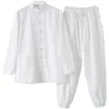 Hommes survêtements hommes Style chinois coton lin laïc vêtements costume rétro bouddhiste méditation chemise pantalon ensemble