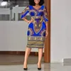 Etnisk kläder Dashiki African Dress Women 3/4 Sleeve V Neck Knee Length Robes Fashion Print Casual Office Lady Pencil Dresses 2023