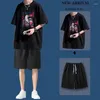 Men's Tracksuits Summer Tracksuit Men Cotton Oversized Japanese Anime T-Shirts Shorts 2 Piece Male Clothing Casual Short Sleeve Set