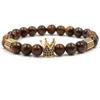 Strand 2023 Classic 8mm Tiger Eye Stone Beads Bracciale Pave CZ Crown Bracciali Bangle Per WomenMen Fashion Jewelry Pulseras Charm Gift