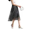 スイートスターミッドレングスプリーツフラッフィーメッシュスカートヤーンa-lineスカート女性のためのハーフレングスドレス春/夏の新しいファッション