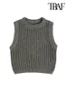 Vrouwen Vesten TRAF Vrouwen Mode Open Gebreide Crop Vest Trui Vintage O Hals Mouwloze Vrouwelijke Vest Chic Tops 230803