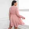 Plus Size Jurken Della Mel Plus Size Korte Jurk Vrouwen Kleding Elegante Jurken Roze Lange Mouw Kant Chiffon Party Casual Big Size Vrouwelijke Jurk 230803