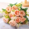 Dekorative Blumen 1 Blumenstrauß 5 Köpfe Künstliche Pfingstrose Braut Hochzeit Seide Fake Flower Home Vase Zubehör Weihnachtsdekorationen