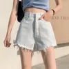 Frauen Jeans 2023 Hohe Taille Denim Shorts Lose Koreanische Version Sommer Schwarz Slim Net Rot EIN Wort Loch Breite bein Hosen