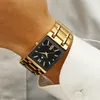 Начатые часы Relogio Masculino Wwoor Gold Watch Men Square Mens Watch Top Brand Luxury Golden Quartz из нержавеющей стали водонепроницаемые запястья 230804