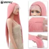 Lace Wigs Pink Straight Front Wig Synthetic For Women Cosplay 26Inch Heat Resistant T Part HD Frontal Natural Hair Perruque 230803