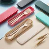 Dinnerware Sets 4pcs Creative Japanese Wheat Straw Portable Cutlery Box Student Children's Chopsticks Long Handle Spoon Fork Set