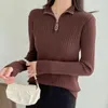 Frauen Pullover Jersey Mujer Halb Hohe Kragen Reißverschlüsse Frauen Pullover Herbst Winter Langarm Pullover Weibliche Gestrickte Büro Dame Solide