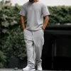 Mens Tracksuits Two Piece Sets Spring Summer Fashion Solid Color Loose O Neck T Shirts and Pants Suits Men Outfits Streetwear 230804