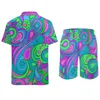 Survêtements pour hommes Art Hommes Ensembles Hippy Violet Paisley Shorts Décontractés D'été Chemise De Plage Hawaïenne Ensemble À Manches Courtes Graphique Surdimensionné