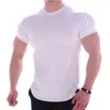 Ternos Masculinos B4605 Camisetas Masculinas de Verão de Alta Elástica Ajuste Justo Camisetas de Secagem Rápida Bainha Curva Camisetas Masculinas Cor Sólida 3XL