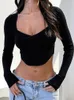 Women's T Shirts Sexy Knitted Shirt Women Spicy Girl V Neck Slim Crop Tops Ladies Stylish Long Sleeve Solid Color Tee Female Streetwear