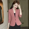 Ternos Femininos Blazers Blazer Outono Cor Sólida Blazer Rosa Elegante Jaqueta Feminina Magra Terno Curto Outerwear Gola Notched Tops de Botão Único 230803