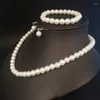 Halsband örhängen set elegant och minimalistisk imitation pärlarmband 3-delar benben mångsidiga brudsmycken